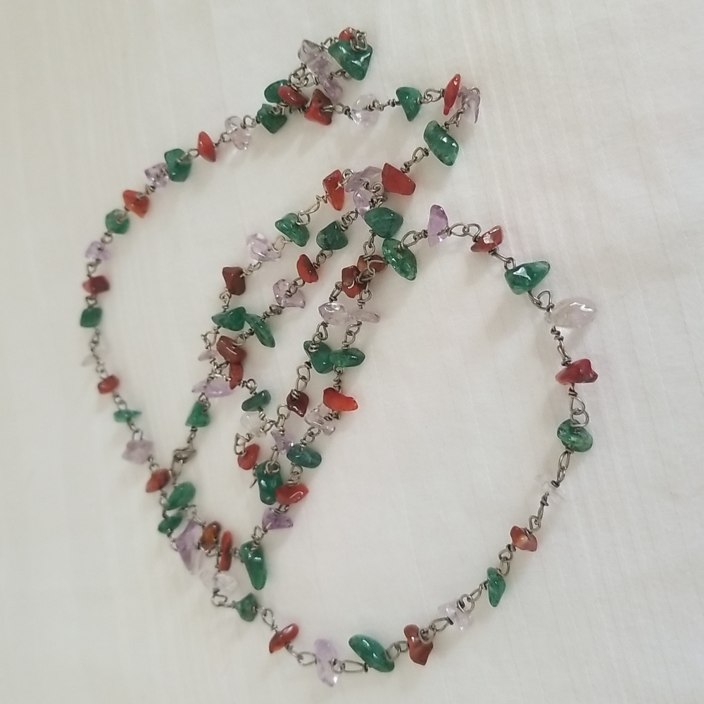 Vintage Genuine Raw Gemstone Necklace Jadeite Amethyst Garnet